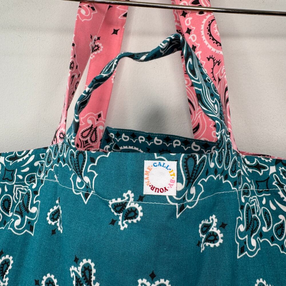 CALL IT BY YOUR NAME Maxi Blue Pink Tote Large Hand-Embroidered Top Handle Bag - Picture 4 of 10